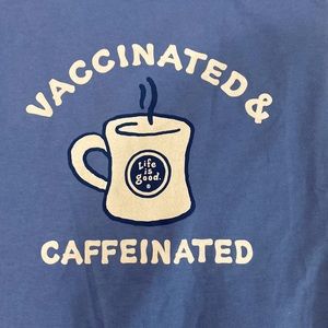 Life is Good T Shirt•Men’s•Short Sleeve•Vtg Blu•Size XL•Vaccinated & Caf…